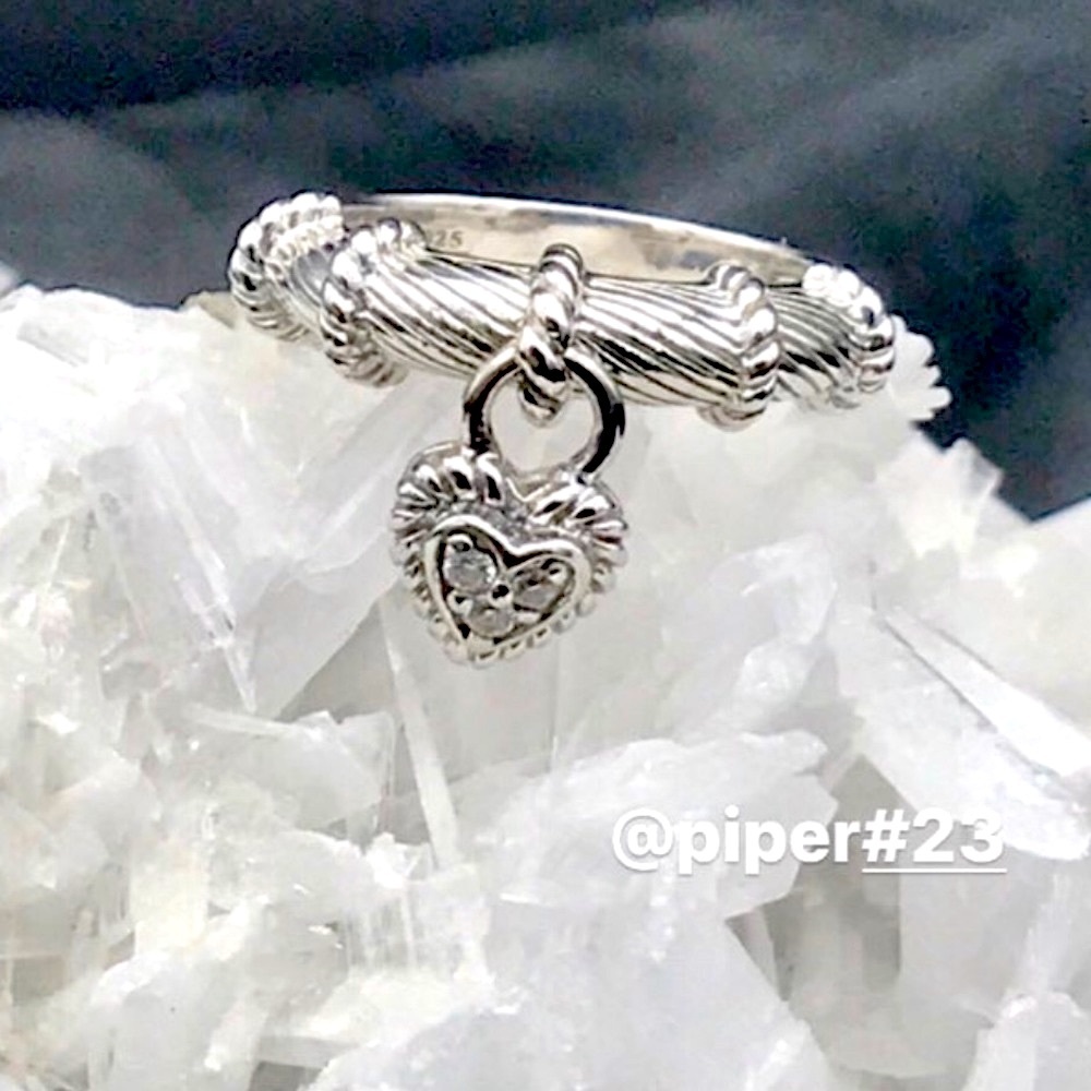 Judith Ripka Diamonique Heart Love Charm Sterling Silver Ring - Picture 4 of 12